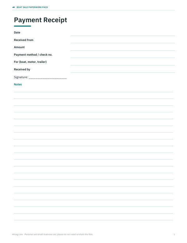 Preview of Boat Payment Receipt Form
