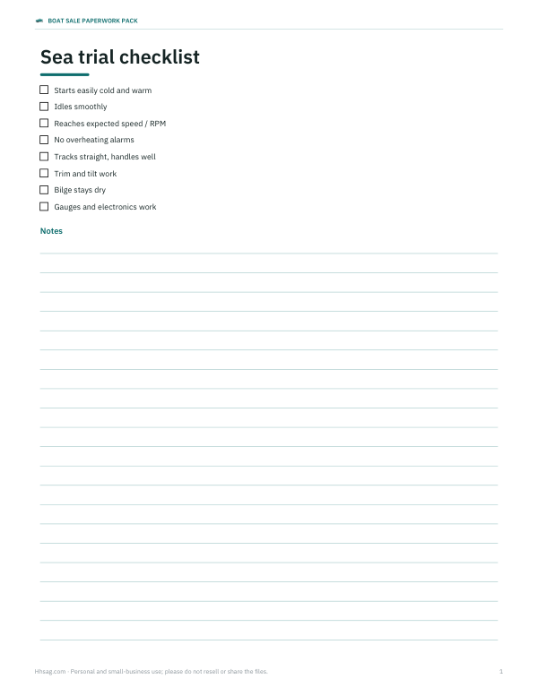 Preview of Printable Sea Trial Checklist